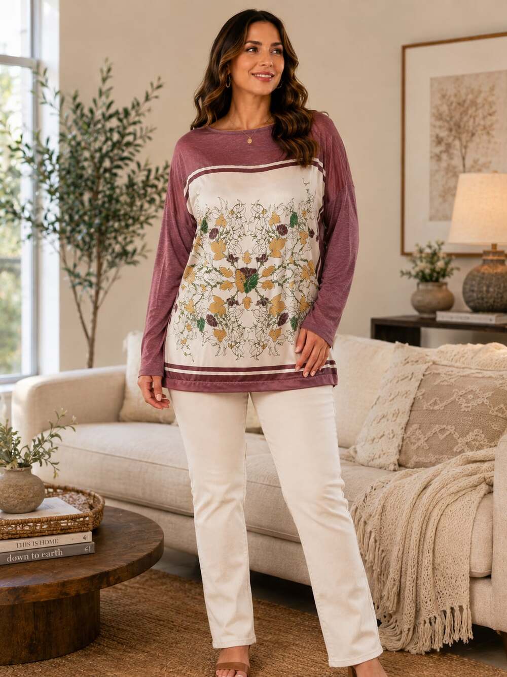 Nurture Long Sleeve Floral Scarf Print Top
